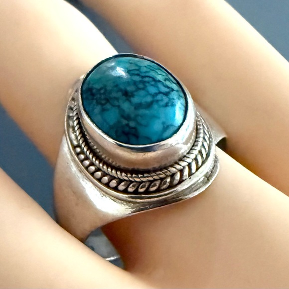 Southwestern Spider Turquoise Sterling Silver Ring Size 9.75 - Picture 1 of 4